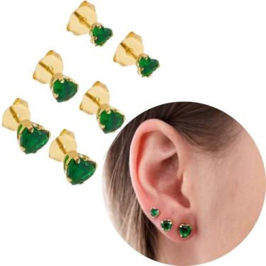 Imagem de Trio coração verde banhado a ouro 18k - Morganite Jóias