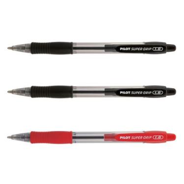 Imagem de Kit 03 Caneta Esferográfica PILOT Super Grip 1.6 mm Ponta Grossa, Pret