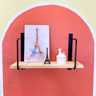 Imagem de Prateleira de Parede de Ferro e Madeira Bracket Industrial 50cm Natura