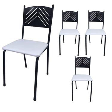 Imagem de Kit 4 Cadeira Branca Cozinha Jantar Metal Tubular Almofadada Assento Preto