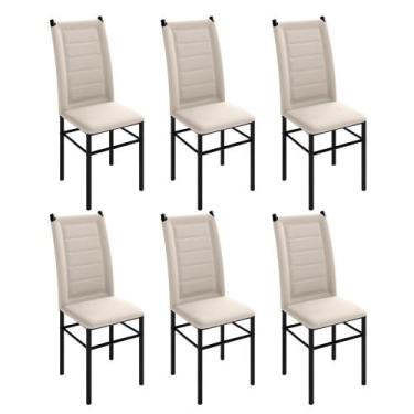 Imagem de Kit 6 Cadeiras Mesa Jantar material sintético Preta Quadrada Moderna A