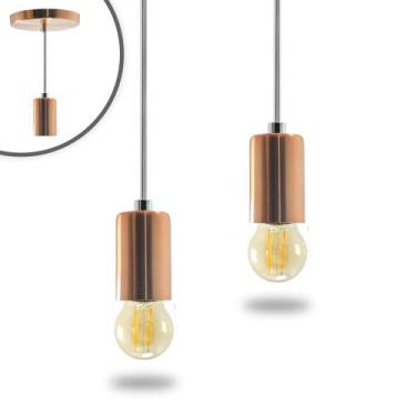 Imagem de Kit 2 Pendente Soquete Copinho E27 Rose Gold + Led G45 - Iluminar Ambi