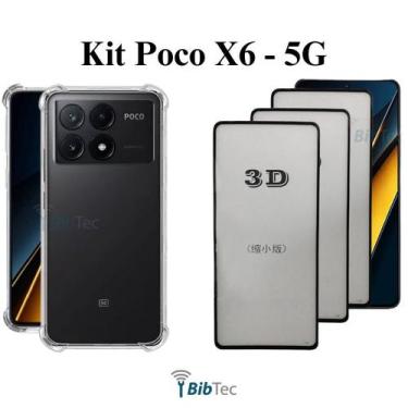 Imagem de Kit 3UN Película 3D de Vidro + Capa Transparente para Xiaomi Poco X6 5