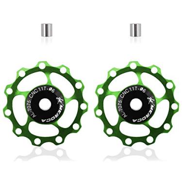 Imagem de 2 peças de câmbio traseiro de bicicleta, câmbios, polia de rolo guia de bicicleta Jockey, rolamentos de cerâmica, acessórios de câmbio de bicicleta 11T (verde)