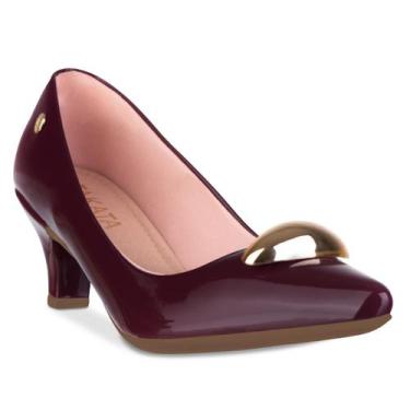 Imagem de Scarpin Feminino Salto Fino Baixo Sapato Bico Fino Enfeite Metal Doura