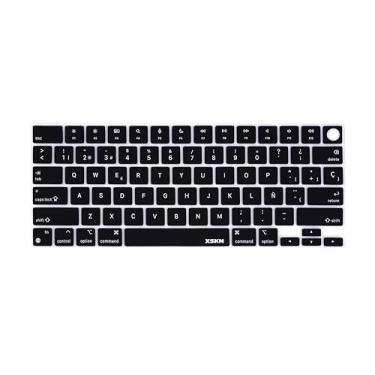Imagem de XSKN Capa de teclado de silicone preta em língua espanhola versão dos EUA para MacBook Air de 13,6 de 15,3 polegadas, chip M2 M3 de 2022, 2023, 2024, com Touch ID A2941, A3114, A2681, A3113