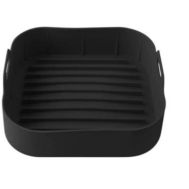 Imagem de Forma de Silicone Para AirFryer Cozimento Quadrada Preta Air Fry Cesto Fritadeira Elétrica Tamanho Grande.