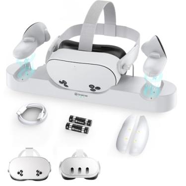 Imagem de Smatree Charging Dock compatível para Meta Quest 3S/Quest 3, Charge Controllers e Headset Simultaneously, VR Charging Station com luz LED, com 2 baterias de controlo recarregáveis (sem adaptador)