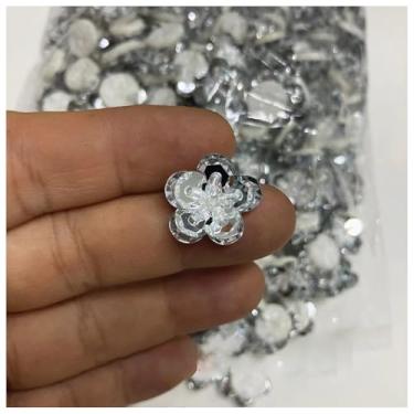 Imagem de Remendos de flores de lantejoulas prateadas 20 peças de apliques de flores com contas de strass adesivos de broche para bolsa de roupas, sapatos, acessórios de costura costurados M43F186 (12# 1,5 cm