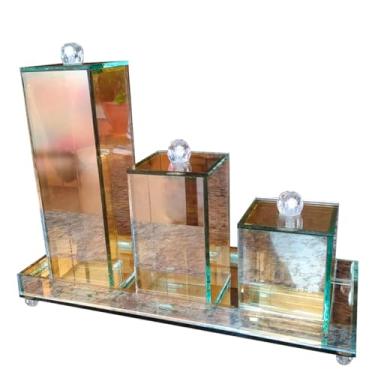Imagem de Kit Lavabo Com Bandeja Vidro Luxo Trio Organizador Banheiro (Refleta cristal)