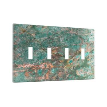 Imagem de Yamxbfa Placa decorativa para interruptor de luz turquesa imperadores verde grão de mármore 4 gangues placa de parede grande para interruptor quádruplo placa de cobertura jumbo elétrica