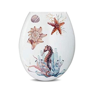 Imagem de Assento de vaso sanitário assento de vaso sanitário fácil de montar, belo design impresso, tampa de vaso sanitário espessada, painel PP universal tipo U para animais marinhos de banheiro