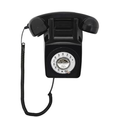 Imagem de Conjunto de telefone de parede preto antigo, telefone fixo retrô, conjunto de telefone com mostrador rotativo Artisam vintage, clássico antigo, suporte de parede com discagem para casa/escritório