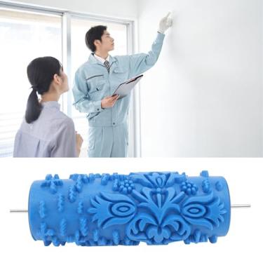 Imagem de Rolo Borracha Decorativo, Rolo Textura Parede Com Padrão Espiral Azul Exclusivo Compatível Com Pistola Pulverização, Rolo Pintura Padrão para Paredes, Tetos, Tecido, Colchas (100