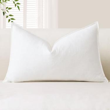 Imagem de OTOSTAR Capa de almofada decorativa de linho macio para casa de fazenda, capa de almofada boho, sólida, decoração de casa moderna para sofá, sofá-cama, sala de estar, 30 x 50 cm, branca