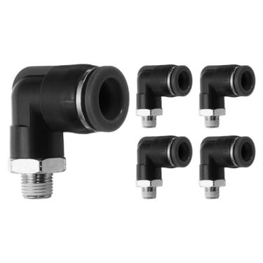Imagem de HARFINGTON 5 peças de encaixe push to connect cotovelo macho 1/2 polegada tubo OD x 1/8 polegada NPT rosca plástico conexão rápida mangueira de ar kit de encaixe pneumático conector de bloqueio de