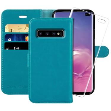 Imagem de MONASAY Capa tipo carteira para Galaxy S10 Plus, [bloqueio RFID] Capa de celular de couro com suporte para cartão de crédito para Samsung Galaxy S10 Plus 6,4 polegadas Azul claro