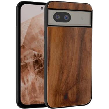 Imagem de GTElectro Capa para Google Pixel 8a, madeira natural real e capa protetora de borracha TPU macia, capa de madeira híbrida durável, proteção à prova de choque, capa para Pixel 8a (nogueira)