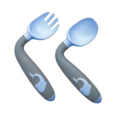 Imagem de Kit Talher Garfo E Colher Infantil De Silicone Flexível Refeição Trein