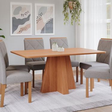 Imagem de Sala de Jantar Maite 160 sem Vidro com 6 Cadeiras Fernanda Cinamomo/Madeira/Linho Grafite