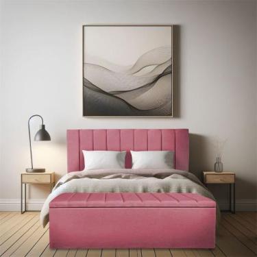 Imagem de Calçadeira Baú Casal King 1,95m Londres Suede Rosa Dal Poz Estofados