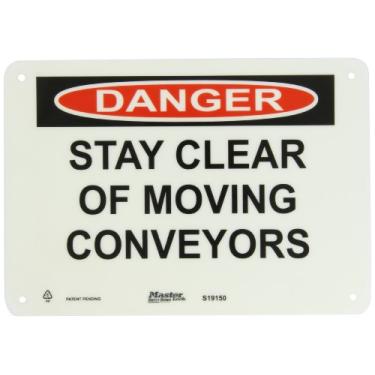 Imagem de Master Lock S19150 25,4 cm largura x 17,8 cm altura polipropileno, preto e vermelho em branco sinal de segurança, cabeçalho "Danger", legenda "Stay Clear Of Moving Conveyors"