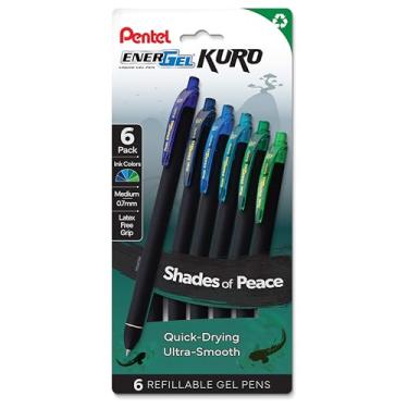 Imagem de Pentel Caneta de gel líquido retrátil EnerGel Kuro Shades of Peace, cores sortidas, pacote com 6 (BL437PEAPF6)