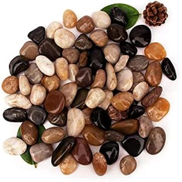 Imagem de [8,2 kg] Pedra de rio de cascalho de aquário, cascalho decorativo polido natural, pedras ornamentais de jardim, seixos de rio, cascalho polido, pedras de cores mistas, para paisagismo, enchimentos de