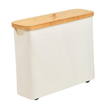 Imagem de IEUDNS Titular papel higiênico cesto de papel higiênico de papel higiênico de papel higiênico com tampa de bambu para dormitório, Bege