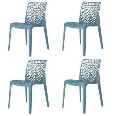 Imagem de Kit 4 Cadeiras Empilhável Inmetro Gruvyer Fratini Polipropileno Azul P