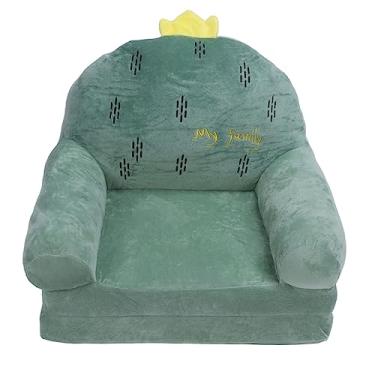 Imagem de Grcfumo sofá infantil de cacto de desenho animado, pano e esponja, sofá confortável para crianças, 2 em 1, sofá dobrável respirável para sala de estar (2 Tier)