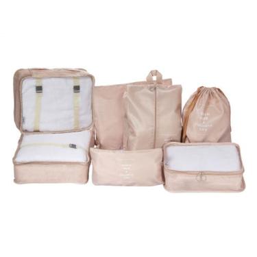 Imagem de Necessaire organizador para mala de viagem kit com 7 peças cor bege - 