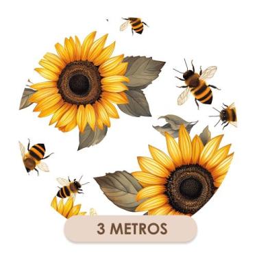 Imagem de Papel de Parede Adesivo Lavável Girassol e Abelhas  - Deliquadros, 3 M