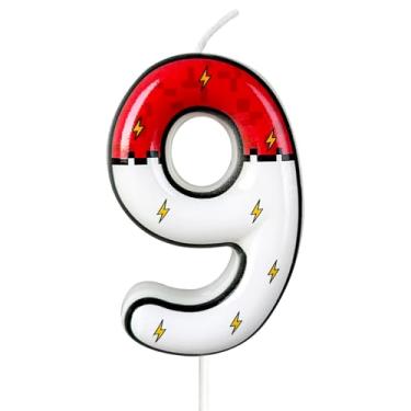 Imagem de WQINX Vela de aniversário com número de relâmpago vermelho e branco com desenho animado anime vela de aniversário de desenho animado suprimentos de festa decoração de bolo desenho animado animação