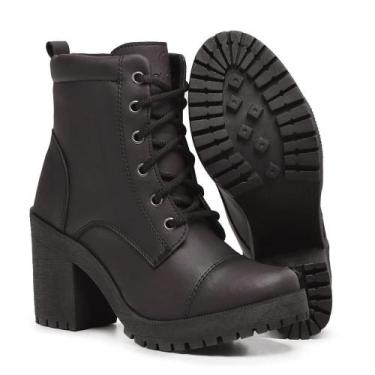 Imagem de Bota Feminina Coturno Salto Alto Tratorada Cano Medio Macia Confortave