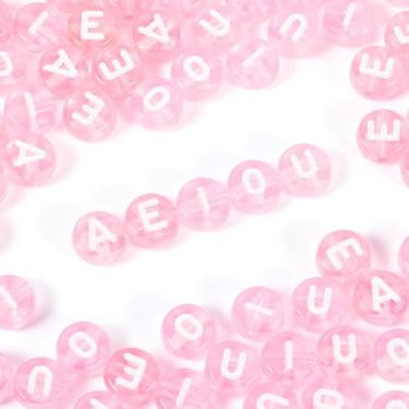 Imagem de Magibeads 100 peças de contas de acrílico de letra vogal 7 x 4 mm alfabeto branco redondo plano A E I O U Kandi contas de pônei a granel para artesanato, pulseiras da amizade, suprimentos para