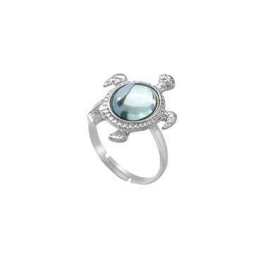 Imagem de OIDIMS Lindo anel de declaração ajustável de tartaruga azul para mulheres e homens, moda, natureza, oceano, animal, empilhamento aberto, anéis de dedo eternidade, casamento, amizade, joias delicadas