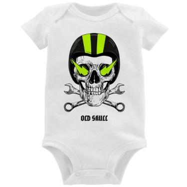 Imagem de Body Bebê Old Skull Motorcycle - Foca na Moda, Branco, G