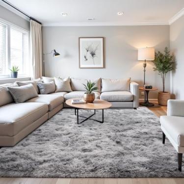 Imagem de Beglad Tapetes fofos de área grande, 20 x 3 metros, tapetes felpudos de estilo minimalista moderno, tapetes macios antiderrapantes para quarto de crianças, quarto e sala de estar, cinza claro tingido