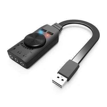 Imagem de Placa de Som Externa USB, 7.1 Canais, Adaptador de Áudio com Controle de Volume, 2 Entradas 3,5mm para Fone e Microfone, Compatível com Windows/Mac/Linux