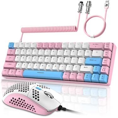 Imagem de ZIYOU LANG RK-T8PRO Combo de teclado e mouse mecânico para jogos com fio 65% com RGB NKRO TKL Mini 68 teclas enroladas C para A Cabo azul tátil para PS4 PS5 Xbox PC Mac Gamer (rosa)