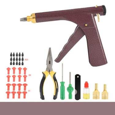 Imagem de Finafedom Kit de reparo de perfuração de pistola de pneu sem câmara com plugue de cogumelo para perfurações de pneus e furadeiras em carros, motocicletas, quadriciclos, caminhões e tratores (marrom)