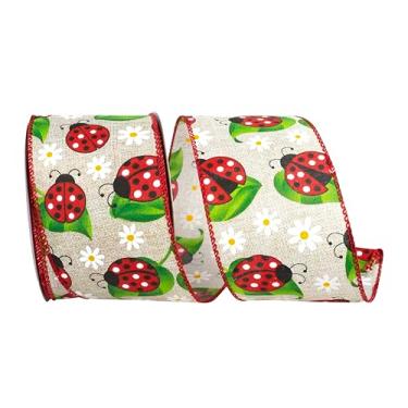 Imagem de Reliant Ribbon Fita de borda com fio Lady Bugs and Daisies, natural/vermelha