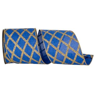 Imagem de Reliant Ribbon Fita de borda com fio de linho brilhante diamante treliça, azul royal