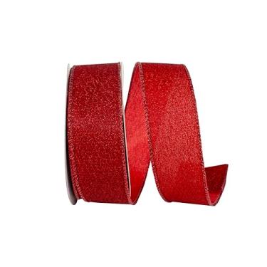 Imagem de Reliant Ribbon Fita de borda metálica brilhante brilhante com fio, vermelha