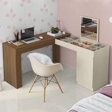 Imagem de Penteadeira Escrivaninha em L com Painel Fixo com Espelho