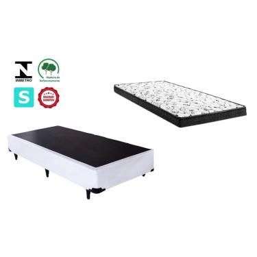Imagem de Cama Box Solteirão Branco + Colchão Espuma D33 110x188x8
