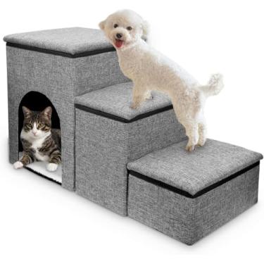 Imagem de Escada para Pets Botahan, Cama e Rampa para Cachorros e Gatos, Cinza, Plástico, 72x33x41 cm, 5 kg