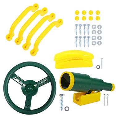 Imagem de RedSwing Acessórios de playground para crianças, acessórios de balanço ao ar livre com roda de navio pirata, telescópio de brinquedo, telefone e alças de segurança (amarelo e verde)