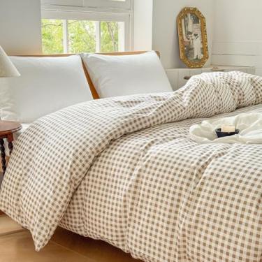 Imagem de Manta de algodão caramelo com peso de 223,5 x 264,2 cm, capa de edredom quadriculada cinza xadrez para cobertor pesado, capa de edredom de algodão xadrez (cinza cinza, 223 x 264 cm)